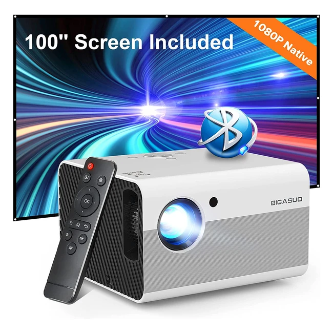 Bigasuo 8000L 1080p HD Bluetooth Projector - Outdoor Movie Screen Compatible with HDMI/USB Android/iOS Smartphones/Laptop/TV