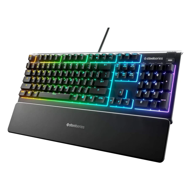 SteelSeries Apex 3 RGB Gaming Keyboard - IP32 Water Resistant, Magnetic Wrist Rest, Quiet Gaming Switches