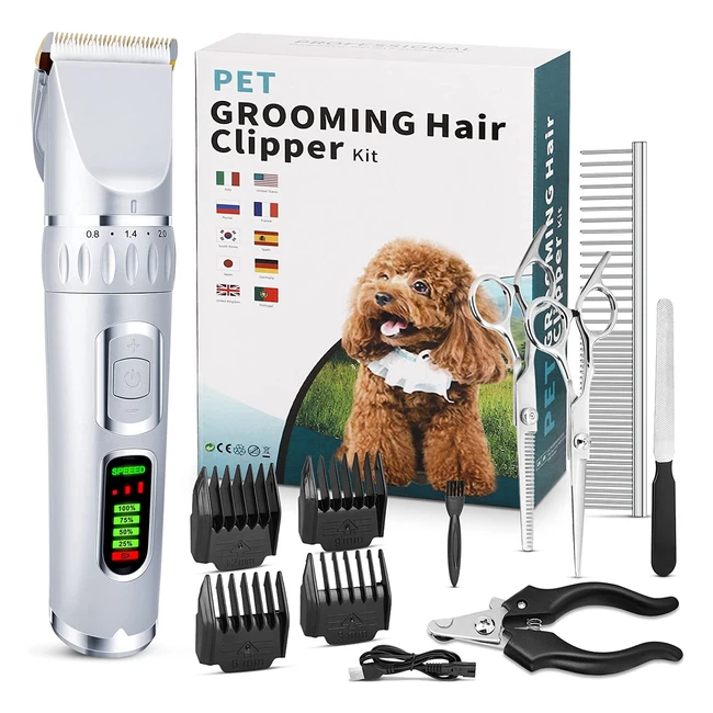 Tigtiych Cordless Dog Clippers - Rechargeable, Low Noise, 3-Speed Grooming Kit for Dogs, Cats, and Other Pets - Silver