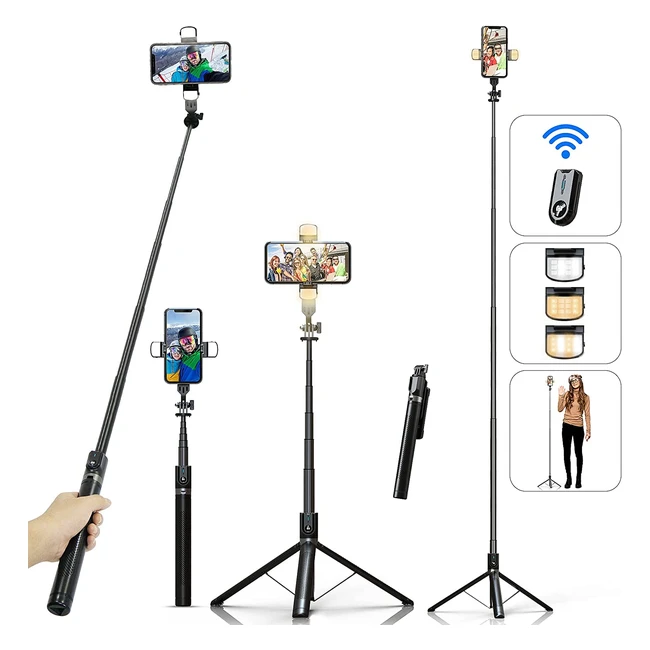 Ashiner Selfie Stick Phone Tripod with Remote and LED Fill Lights - Multifunctio
