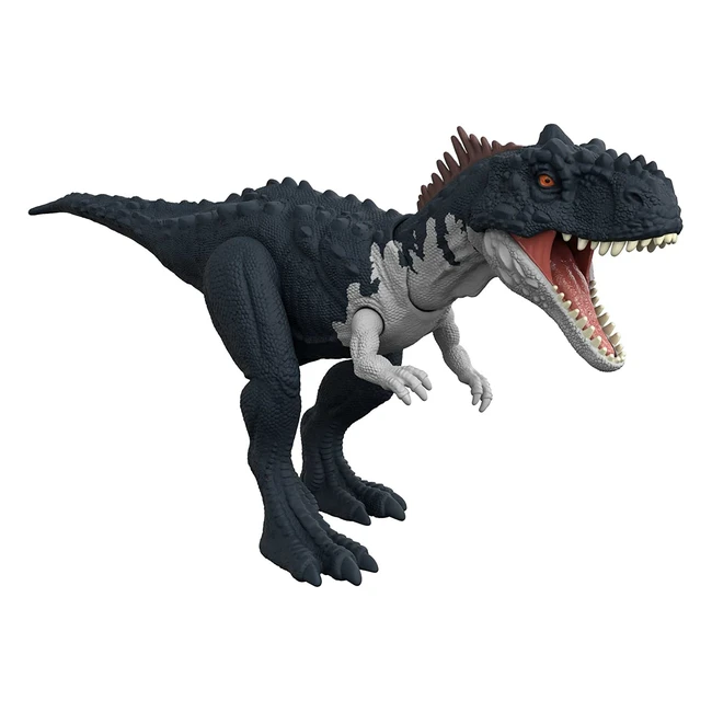 Figurine articulée Rajasaurus Jurassic World avec attaque rugissante et code ADN scannable - Jouet enfant dès 4 ans HDX45