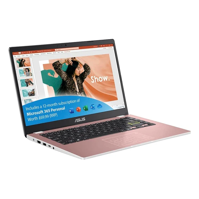 ASUS VivoBook 14 E410MA - Full HD Laptop with Microsoft Office 365, Intel Celeron N4020, 4GB RAM, 64GB eMMC - Rose Pink