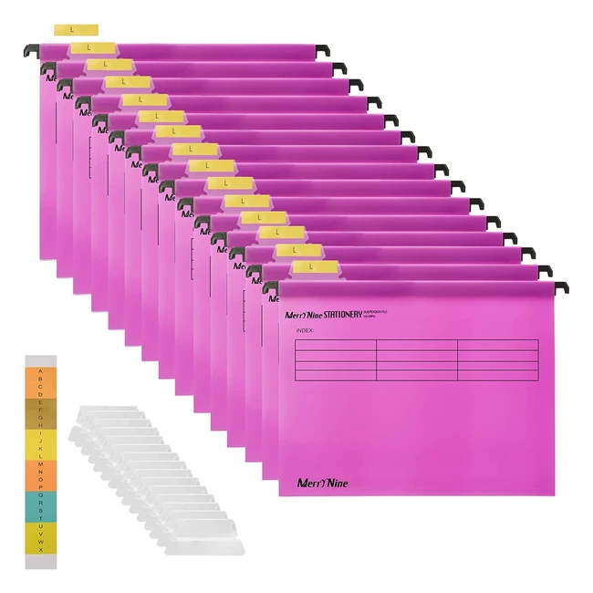 Merrynine A4 Suspension Files - 15pcs Polypropylene Filing Cabinet with Tabs & Card Inserts for Office Organization - Pink