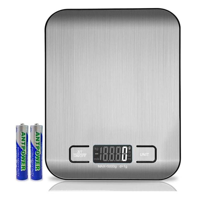 Stylish Ultrathin Stainless Steel Digital Kitchen Scale - 5kg Capacity - LCD Dis