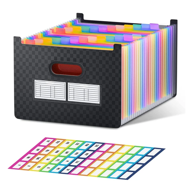 Thinktex Expanding File Folder with 24 Pockets AZ Colorful Tabs Large Capacity