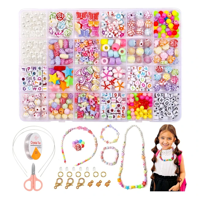 Kit de perles pour bracelet Elekin enfant - 550pcs de perles pour activités manuelles - Cadeau d'anniversaire et de Noël pour filles de 5 à 12 ans