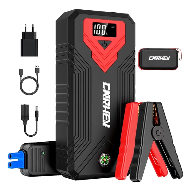 Avviatore batteria auto Carhev 3000A 24000mAh - Adatto a tutti i veicoli - Display LCD e torcia LED