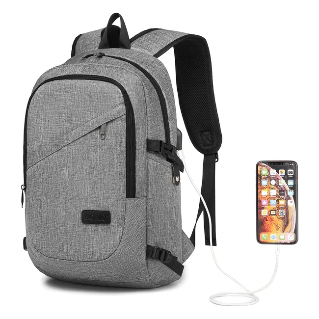 Anti-Theft Laptop Backpack with USB Charging Port - Water Resistant Business Rucksack for Men and Women (Grey, 156 inch)
