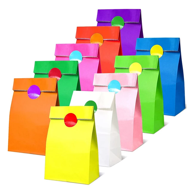 50-pc Tooelmon Multicolor Kraft Paper Gift Bags with Stickers for Parties