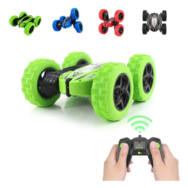 RC Stunt Car for Kids - 4WD 2.4GHz Remote Control Car with 360 Rolling Rotation and Double Side Flips - Green