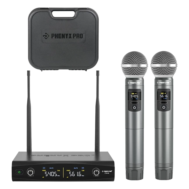 Phenyx Pro UHF Wireless Handheld Mic System - 30 Frequencies, Metal Build, 200ft Coverage, Ideal for Karaoke, Weddings, DJ, Church - PTU52