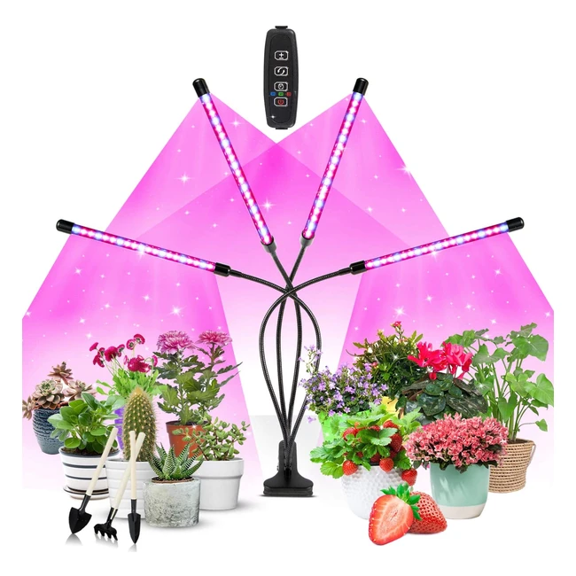 Lámpara LED para Plantas de Interior - Espectro Completo - 80 LEDs - 10 Niveles de Intensidad - 4 Cabezas - 3 Modos de Interruptor