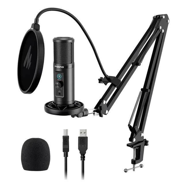 Maono USB Recording Microphone Set AUPM422 - 192kHz/24bit Condenser Mic with Touch Mute Button and Mic Gain Knob for Podcasting, Gaming, YouTube