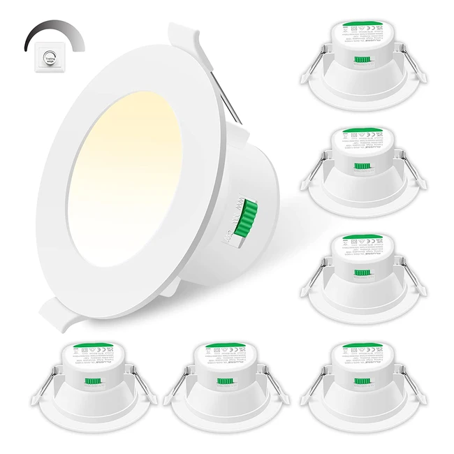 Alusso LED Downlights - Dimmable 10W Recessed Ceiling Lights IP44 - 3 Color Temperature Adjustable - Bathroom Kitchen White - 6 Pack