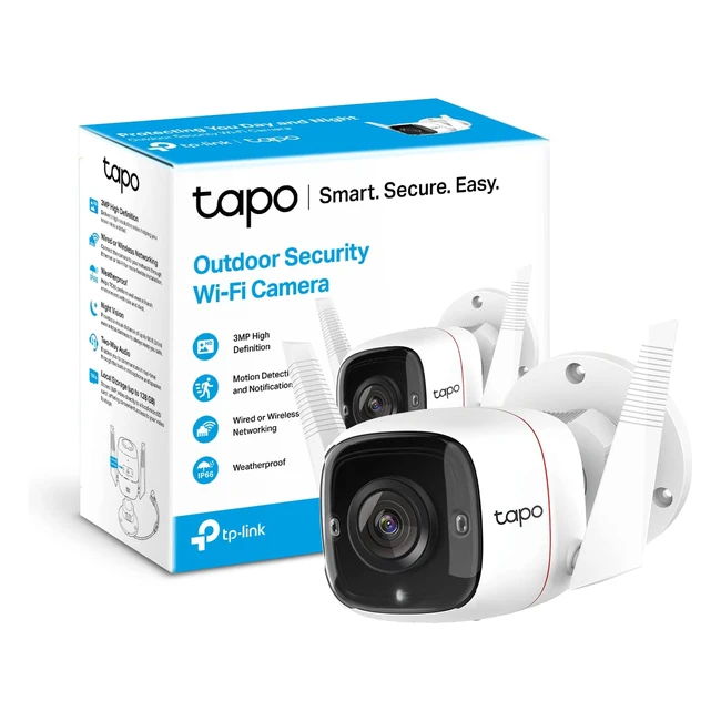 TP-Link Tapo Outdoor Security Camera - Weatherproof, Alexa & Google Home Compatible, 3MP Ultrahigh Definition, Automatic Siren, 2-Way Audio, SD Storage - TC65