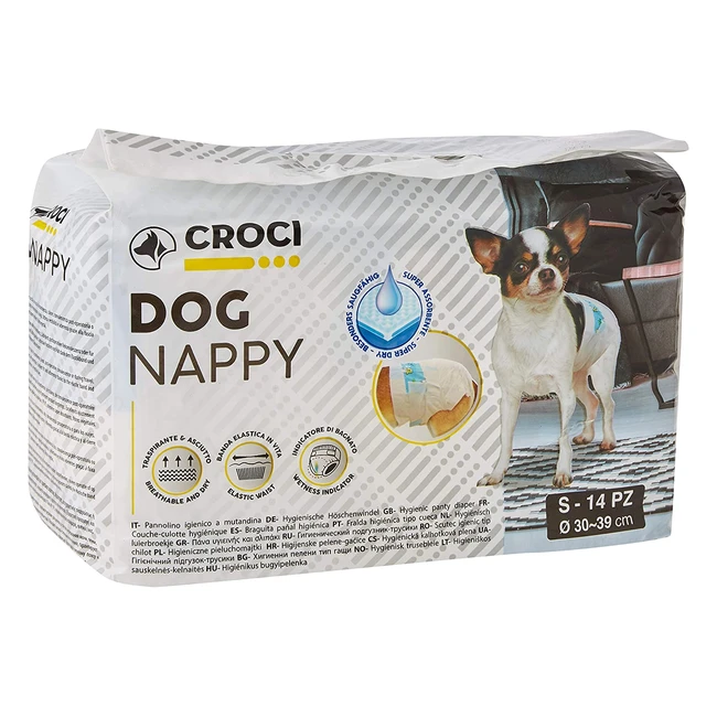 Mutandine per cani femmina Croci Dog Nappy - Confezione da 14 pezzi - Taglia S 30-39 cm - Antiodore e usa e getta