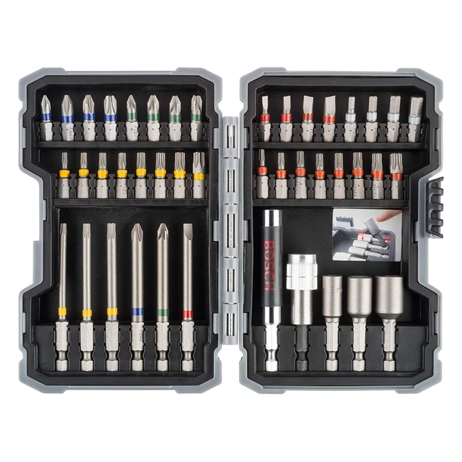 Bosch Professional 43-teiliges Schraubendreher-Bit- und Steckschlüssel-Set mit optimierter Härte und Farbkodierung