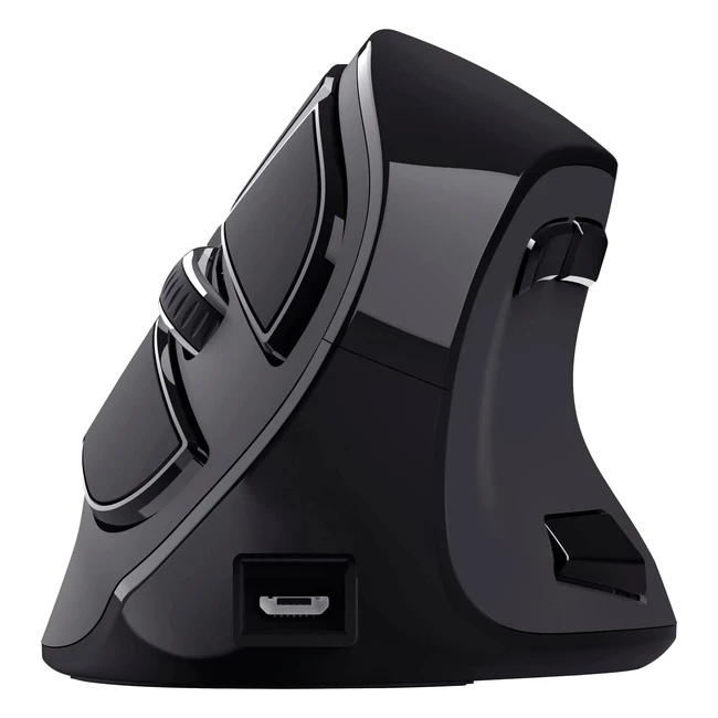 Souris verticale sans fil Trust Voxx, ergonomique, rechargeable, 9 boutons, 1200-2400 PPP, pour PC/Mac/Chromebook - Noir