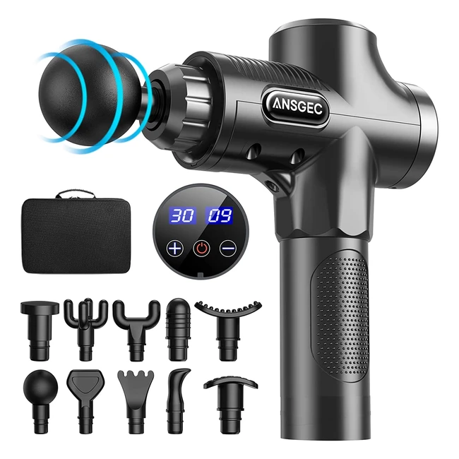 Pistolet de Massage Musculaire Ansgec - 30 Vitesses et 10 Têtes de Massage pour Soulager la Fatigue Musculaire