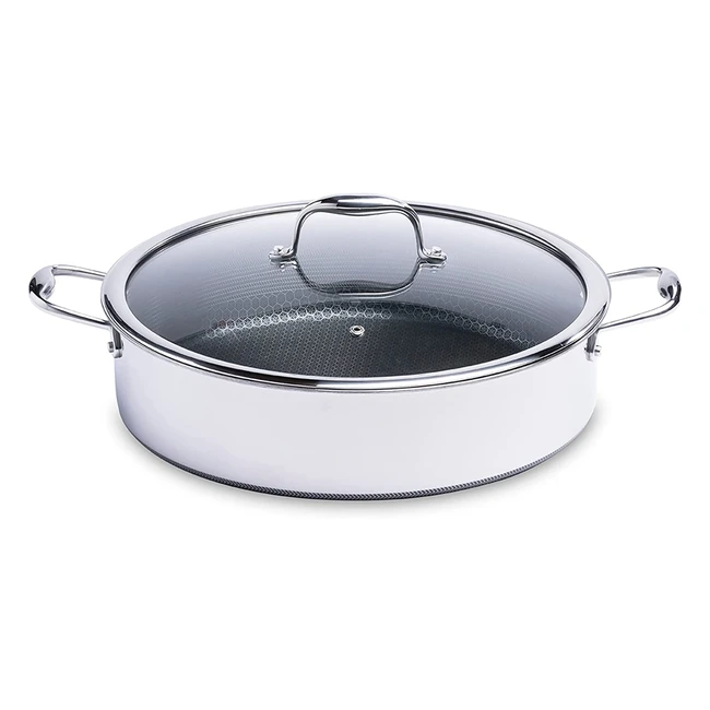 Hexclad 65L Hybrid Stainless Steel Deep Sauté Pan Fryer with Lid - Nonstick, Oven Safe, Easy to Clean