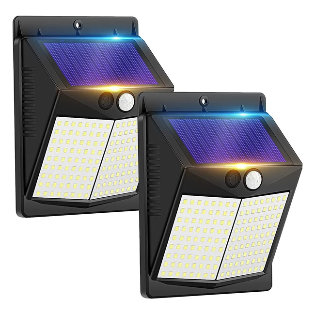 Lampe solaire extérieure 144 LED avec détecteur de mouvement et 3 modes pour jardin - Pack de 2
