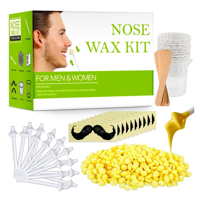 Nose Wax Kit for Men & Women - 100g Wax with 20 Safe Tip Applicators, 10 Wooden Applicators, 10 Containers & 10 Moustache Stencils