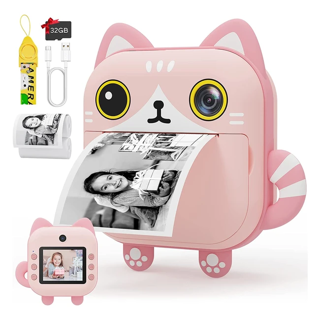 Appareil photo numérique Selvim pour enfants avec impression instantanée, écran LCD 24 pouces, vidéo 1080p HD, caméra selfie et carte TF de 32 Go - cadeau d'anniversaire et de Noël idéal pour les enfants de 3 à 12 ans