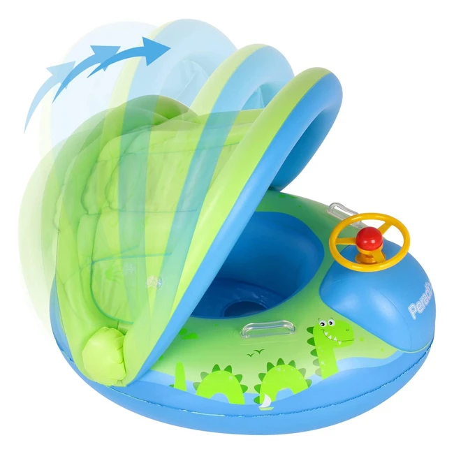 Flotador para bebés Peradix, barco inflable con asiento, respaldo y techo ajustable, juguetes de desarrollo de natación en agua para niños de 6 meses a 3 años