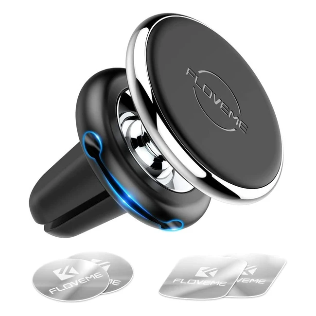 Support téléphone voiture magnétique Floveme - 360° rotation - pour iPhone et smartphones - 5 plaques métalliques