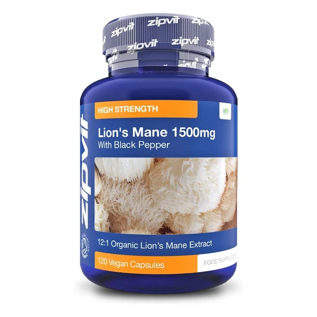 Organic Lion's Mane Capsules 1500mg - Vegan Supplement with Black Pepper for Focus and Clarity