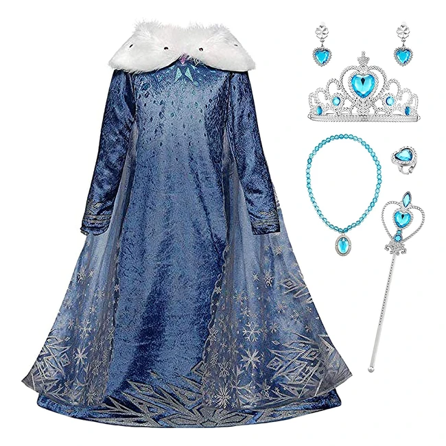 Vestido de Princesa Elsa con Capa - Yosicil - Talla 39 - Disfraz Azul Dulce - Ce