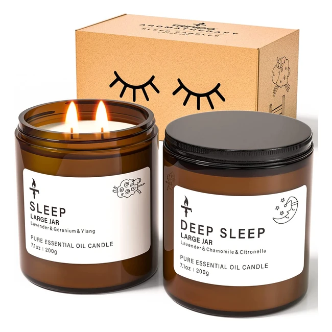 Trinida 2 Wicks Sleep Large Candle Gift Set - Long Burning, Anxiety Relief, Perfect Sleep - Lavender & Chamomile