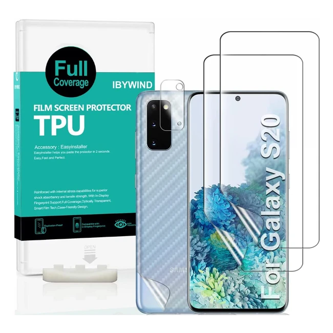 2-Pack iBywind Screen Protector for Samsung Galaxy S20 5G - Full Coverage, Camera Lens Protector, Carbon Fiber Film, Bubble-Free