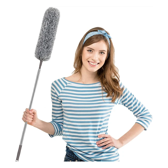 Nilehome Microfiber Feather Duster with Extension Pole - 30-100 Inch Dusters for Cleaning with Washable Bendable Head and Soft Silicone Cap - Ideal for High Ceilings and Furniture
