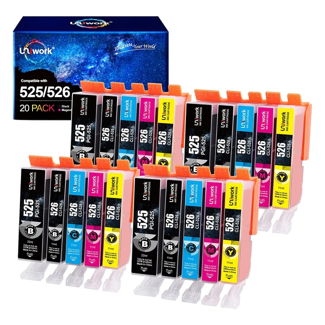 Uniwork 20 cartouches d'encre compatibles Canon 525 526 PGI525 CLI526 pour Pixma MX715 MX885 MX895