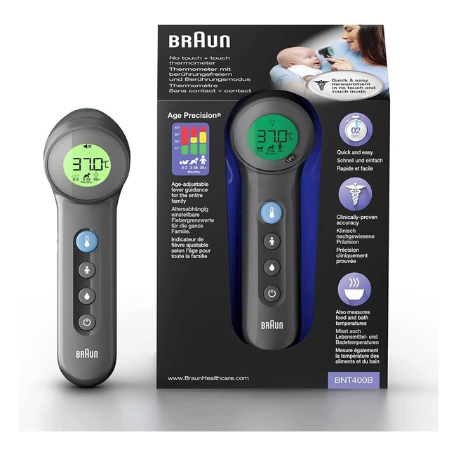 Braun No Touch Thermometer BNT400B - Age Precision, Dual Technology, Hygienic & Fast
