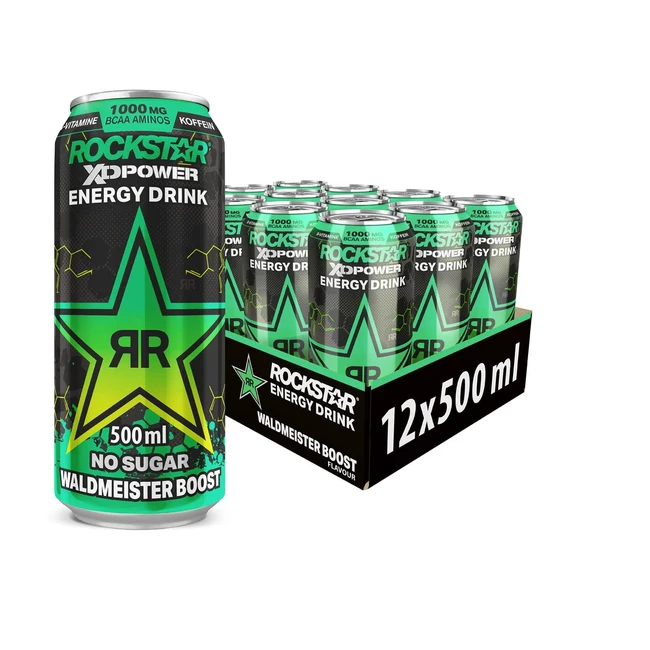 Rockstar XD Power Waldmeister Boost - Koffeinhaltiges Erfrischungsgetränk für den Energieschub - Einweg, 12x 500ml
