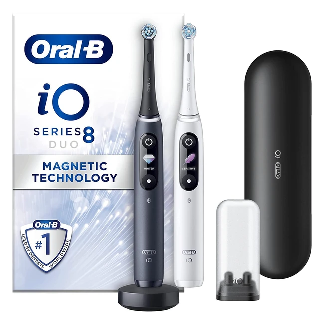 OralB iO8 Electric Toothbrushes - Magnetic Technology, 6 Modes, Teeth Whitening, Travel Case - Black/White