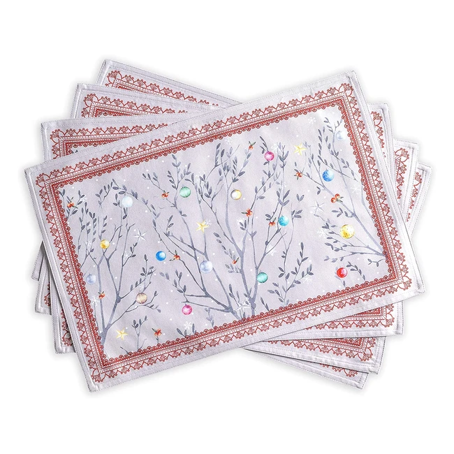 Maison d Hermine Fairy Christmas 100% Cotton Placemats - Set of 4 (33cm x 48cm) for Dining Table, Kitchen, Wedding, Everyday Use - Spring/Summer, Dinner Parties - Ref. #1234