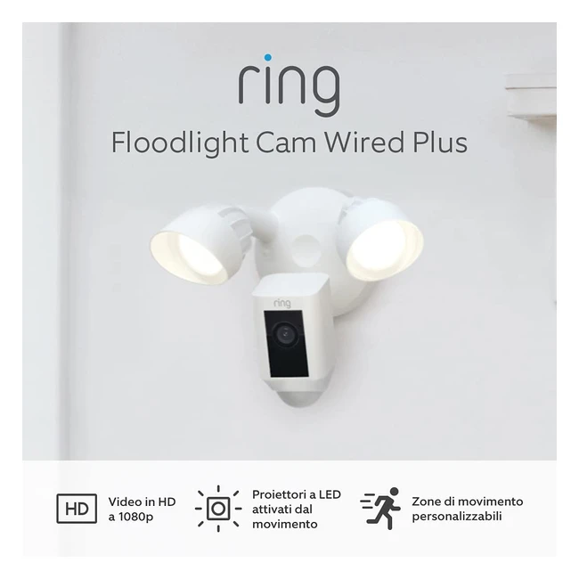 Ring Floodlight Cam Wired Plus - Videocamera di Sicurezza HD 1080p con Proiettori LED e Sirena Integrata