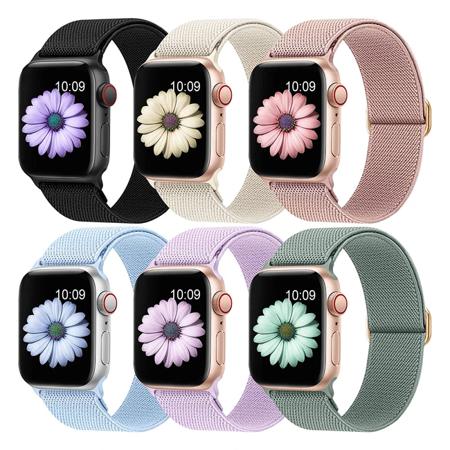 Bracelet Higgs 6 Pack pour Apple Watch 44mm 45mm 42mm - Nylon Elastique pour iWatch Series - Extensible et Ajustable