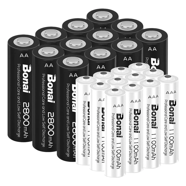 Bonai 24 Pilas Recargables AAAA/AA Batería 28001100mAh 12V - Larga Vida Útil