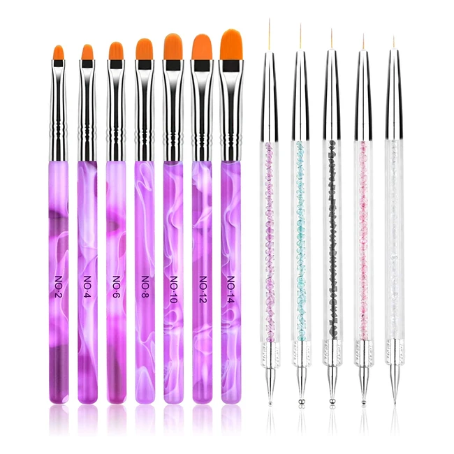 Set de 12 pinceles para uñas de URAQT, diseño de arte de uñas con cepillo de acrílico y bolígrafo de pintura, incluye 7 pinceles de uñas y 5 bolígrafos de puntos