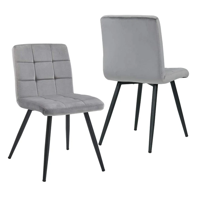 Cubana Velvet Dining Chairs - Set of 2 | Ergonomic Design | Grey | HNNHOME
