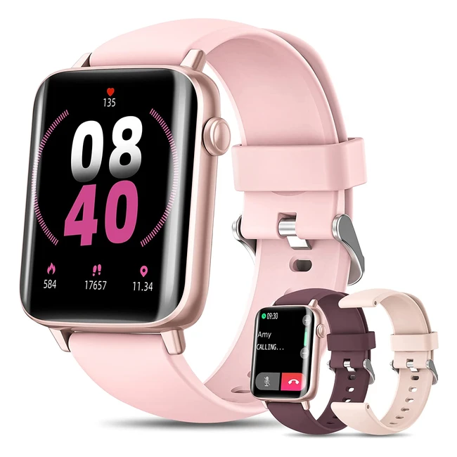 Smartwatch Donna SWGOTA con Chiamata Bluetooth, Risposta Vivavoce, Cardiofrequenzimetro, 3 Cinturini, Notifiche WhatsApp, IP68, Android iOS - Rosa