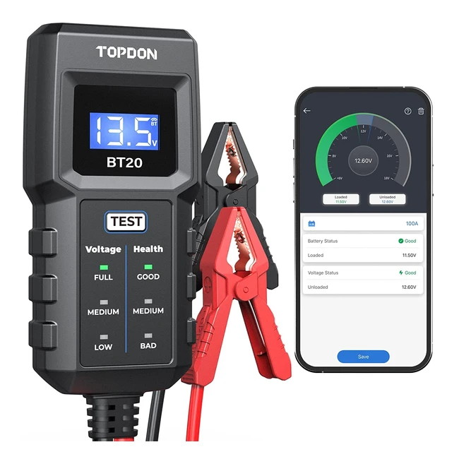 Comprobador de batería de coche Topdon BT2012-V | Prueba de carga, voltaje, arranque y monitoreo en tiempo real