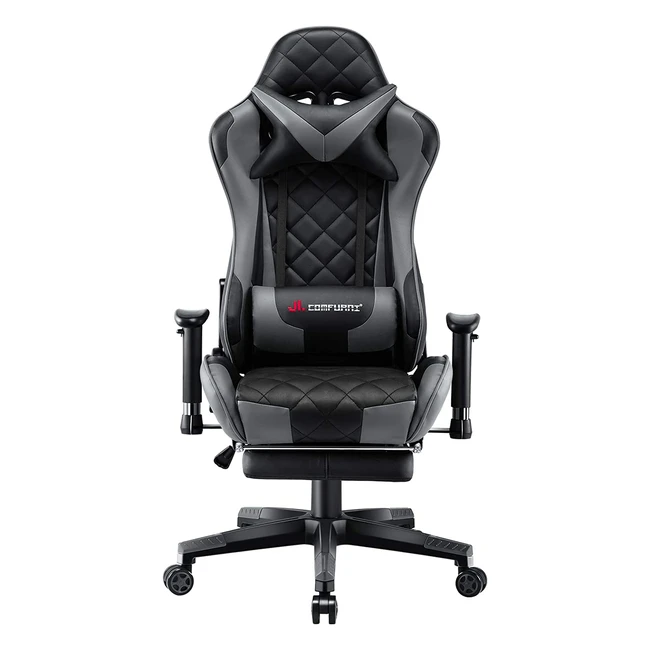 JL Comfurni Gaming Chair - Highback Racing Recliner with Footrest, Ergonomic Video Chair for Adults - Grey
