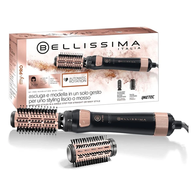 Bellissima Imetec My Pro Revolution BHS4 - Cepillo de Aire Caliente con Rotación Automática y Doble Sentido - 2 Cepillos de 40 y 50 mm - Ionizador - 1000 W - Revestimiento de Cerámica