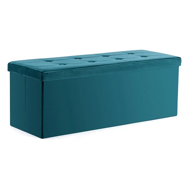 HNNHOME Velvet Pouffe Storage Ottoman - Teal XL (110x40x40cm) - Toy Chest, Footstool, Seat