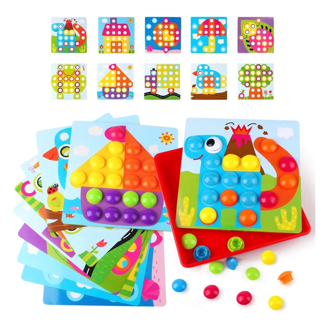 Jeu éducatif enfant mosaïque coloré - Amosting - 46 boutons - 10 cartes - 2-4 ans